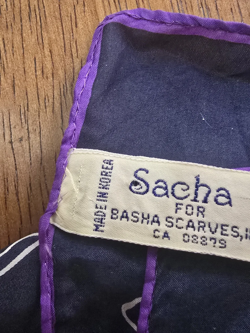 Vintage 100% Silk Sacha for Sasha Scarves Scarf Navy Blue Floral Butterfly Korea
